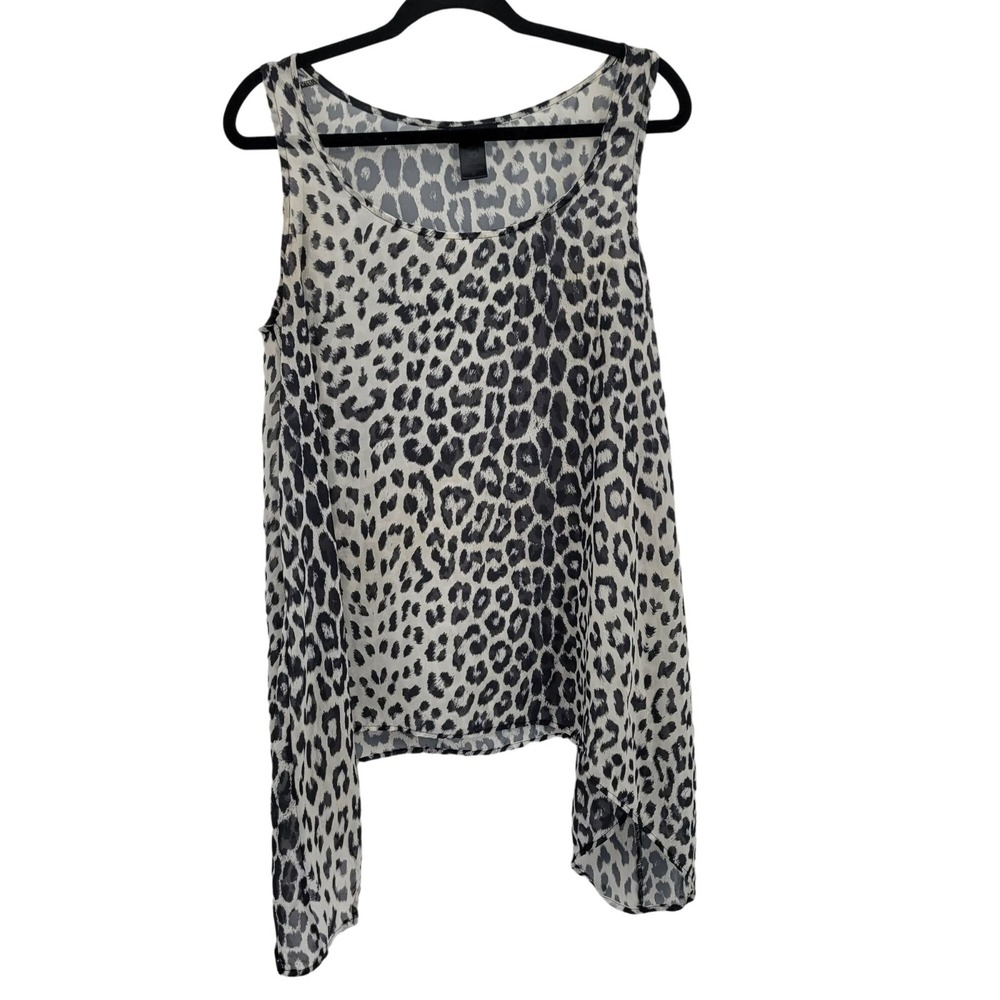 Torrid Sheer Tank Top L Gray Leopard Asymmetrical SharkBite Hem Punk Grunge